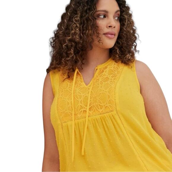 Torrid Swiss Dot Crochet inset Tank Yellow size 4X - Picture 1 of 12